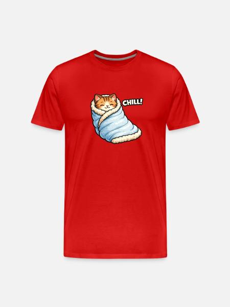 Cuddly cat in winter blanket - Men's Premium Organic T-Shirt - red