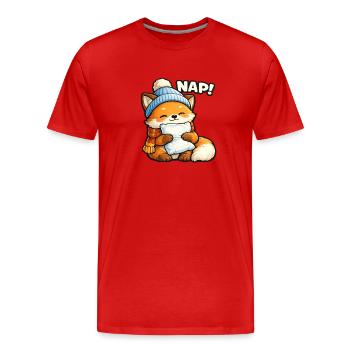 Winterkuschel Fuchs mit Mütze - Männer Premium Bio T-Shirt - Rot - Vorne - Damien (186cm)