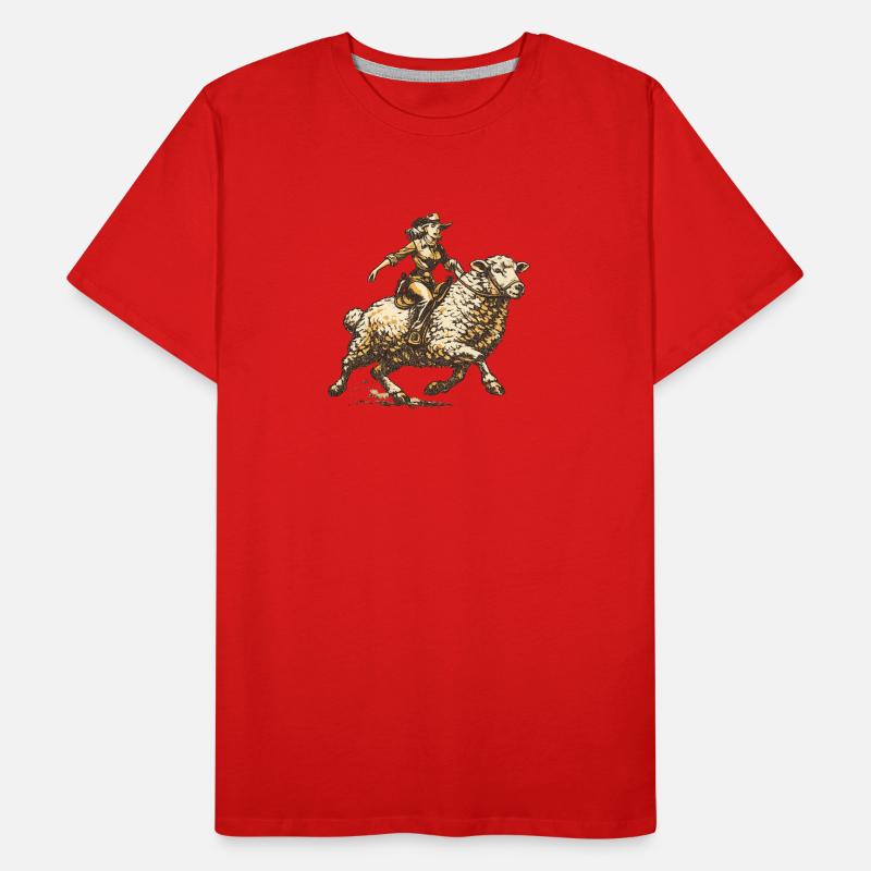 Cavalier de l’Ouest sur des moutons T-shirt bio Premium Homme