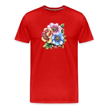 Farbige Blütenbouquet Illustration - Männer Premium Bio T-Shirt - Rot - Vorne - Damien (186cm)