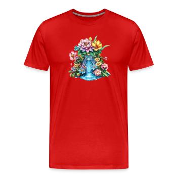 Kaléidoscope de la cascade de fleurs - T-shirt bio Premium Homme - rouge - Devant - Damien (186cm)