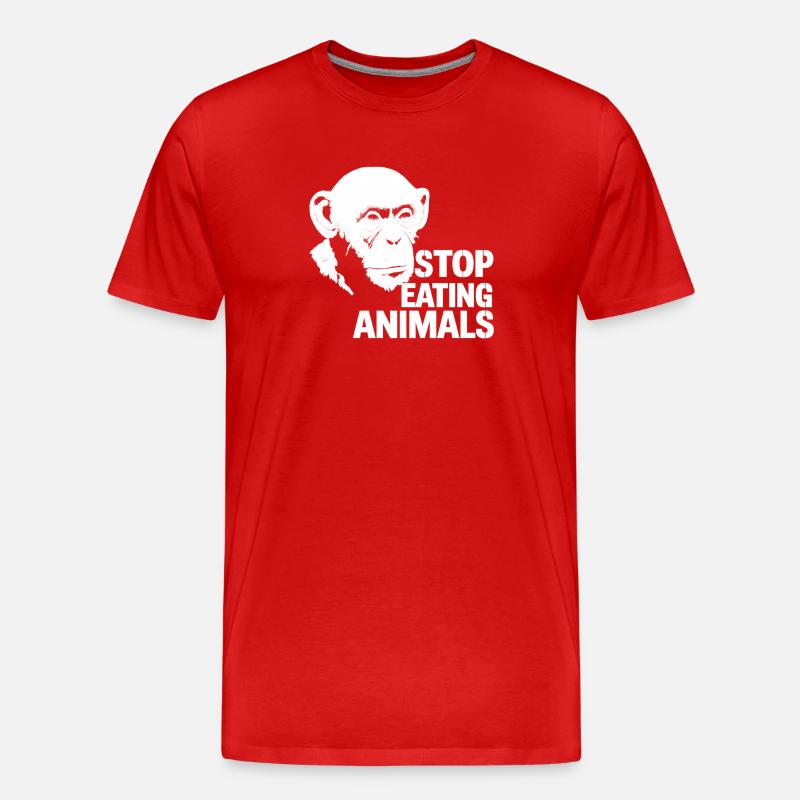 Stop Eating Animals – Chimpanzee Design - Men's Premium Organic T-Shirt - red