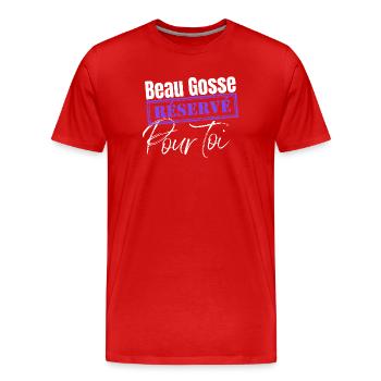 T-shirt homme Beau gosse réservé pour toi. Humour. - T-shirt bio Premium Homme - rouge - Devant - Damien (186cm)