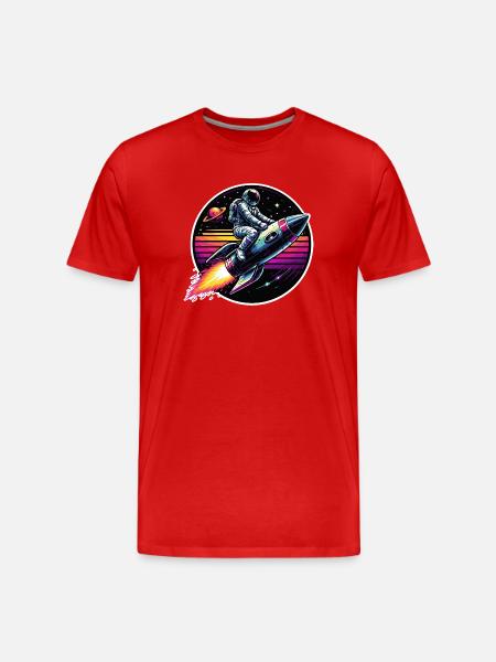 Astronaut on rocket in retro sunset - Men's Premium Organic T-Shirt - red