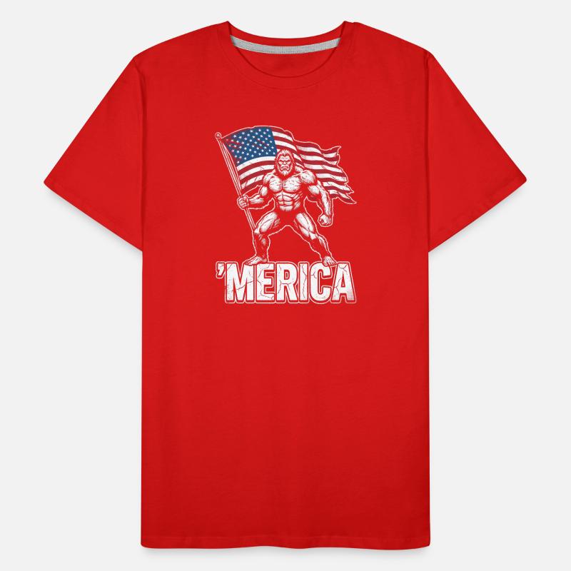 America Bigfoot Funny 4th of July Bigfoot Ameri Men's Premium Organic T-Shirt