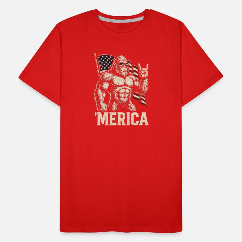 America Bigfoot Funny 4th of July Bigfoot Ameri Men's Premium Organic T-Shirt