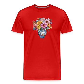Bouquet de fleurs dans un vase bleu de Delft - T-shirt bio Premium Homme - rouge - Devant - Damien (186cm)