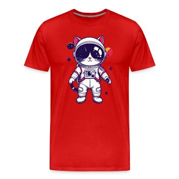 Space Cat Cat in Astronaut Suit Motif - Men's Premium Organic T-Shirt - red - Front - Damien (186cm)