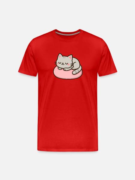 Chat doux sur coussin rose - T-shirt bio Premium Homme - rouge
