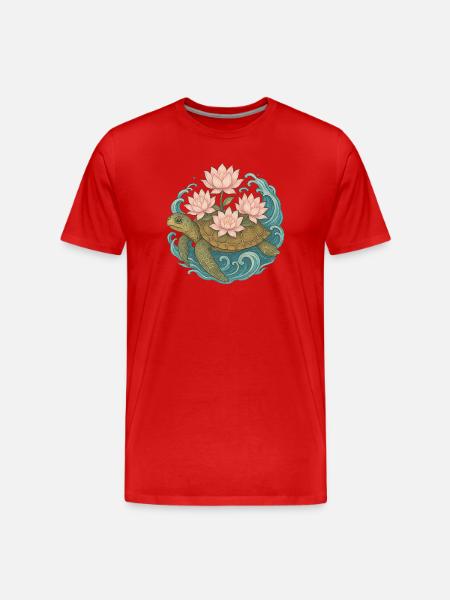 Lotus Turtle on Ocean Waves - Men's Premium Organic T-Shirt - red
