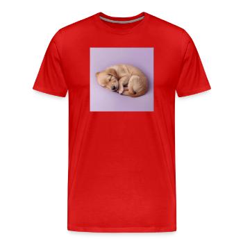 Chiot endormi sur fond lilas - T-shirt bio Premium Homme - rouge - Devant - Damien (186cm)