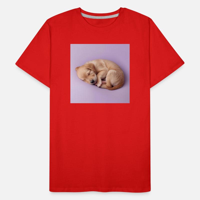 Sleeping Puppy on Lilac Background Men's Premium Organic T-Shirt
