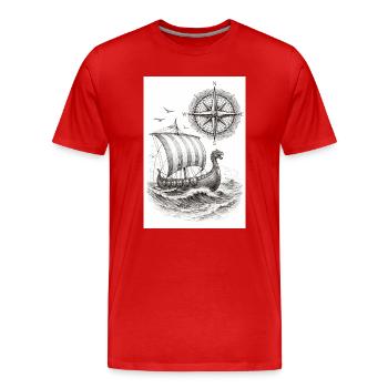 Navire à voile Compass Viking - T-shirt bio Premium Homme - rouge - Devant - Damien (186cm)