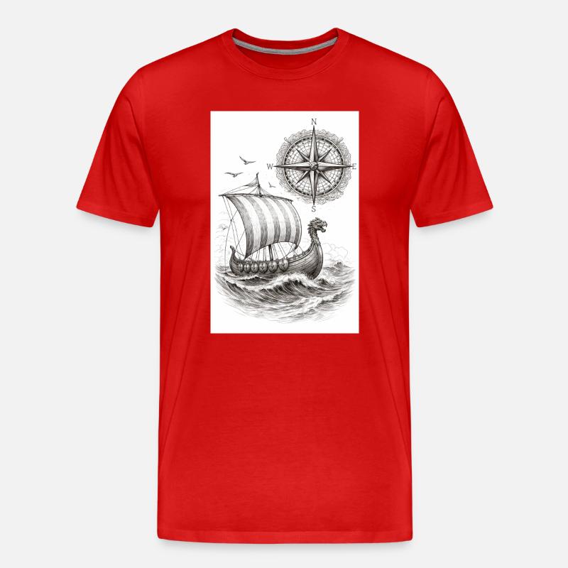 Compass Viking Segelschiff - Männer Premium Bio T-Shirt - Rot