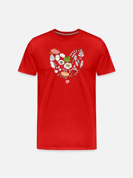 Florales Herz - Männer Premium Bio T-Shirt - Rot