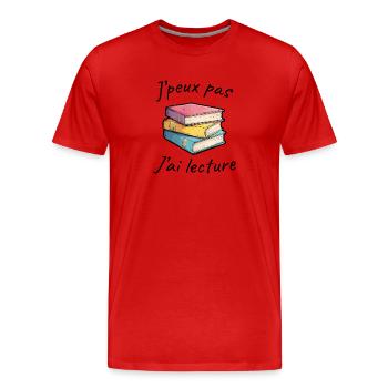 Passion lecture, gens cultivés, lire des romans - T-shirt bio Premium Homme - rouge - Devant - Damien (186cm)