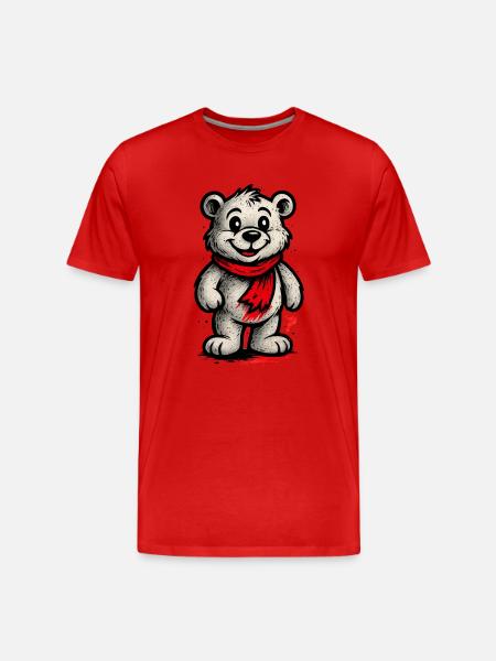 Kuschelbär mit rotem Schal - Männer Premium Bio T-Shirt - Rot