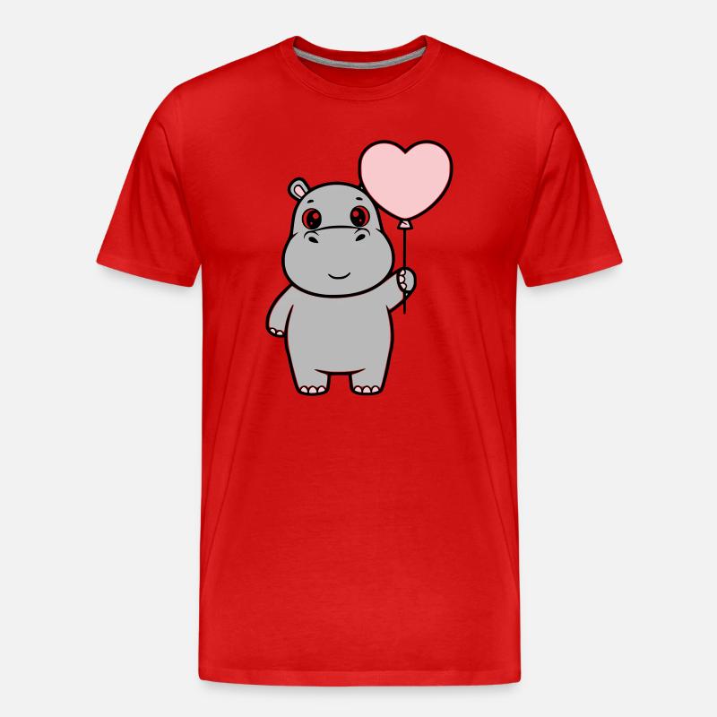 Süßes Nilpferd Herz Ballon Liebe - Männer Premium Bio T-Shirt - Rot