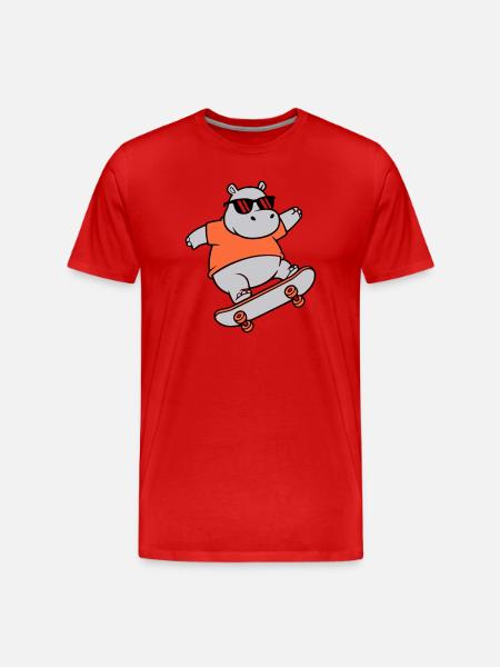 Cool Hippopotamus Skater Skateboard Vector - Men's Premium Organic T-Shirt - red