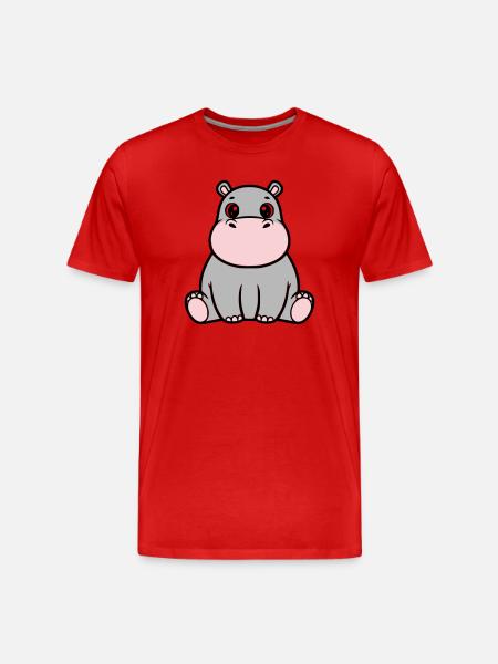 Bébé hippopotame mignon assis à Kawaii - T-shirt bio Premium Homme - rouge