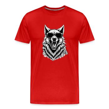 lachender Wolf mit Sonnenbrille - Männer Premium Bio T-Shirt - Rot - Vorne - Damien (186cm)