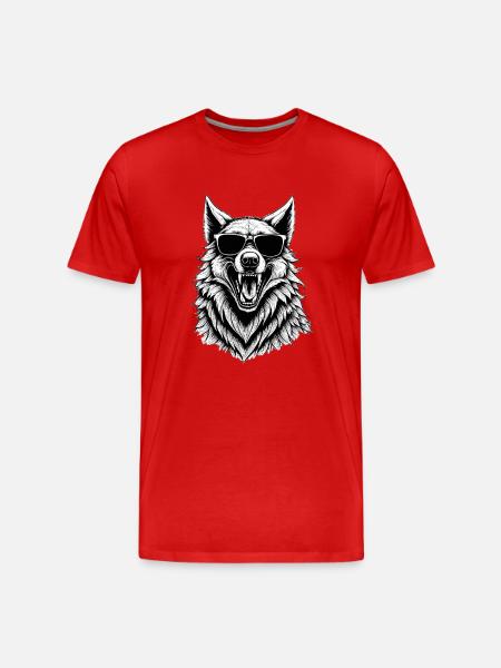 Laughing wolf with sunglasses - Men's Premium Organic T-Shirt - red