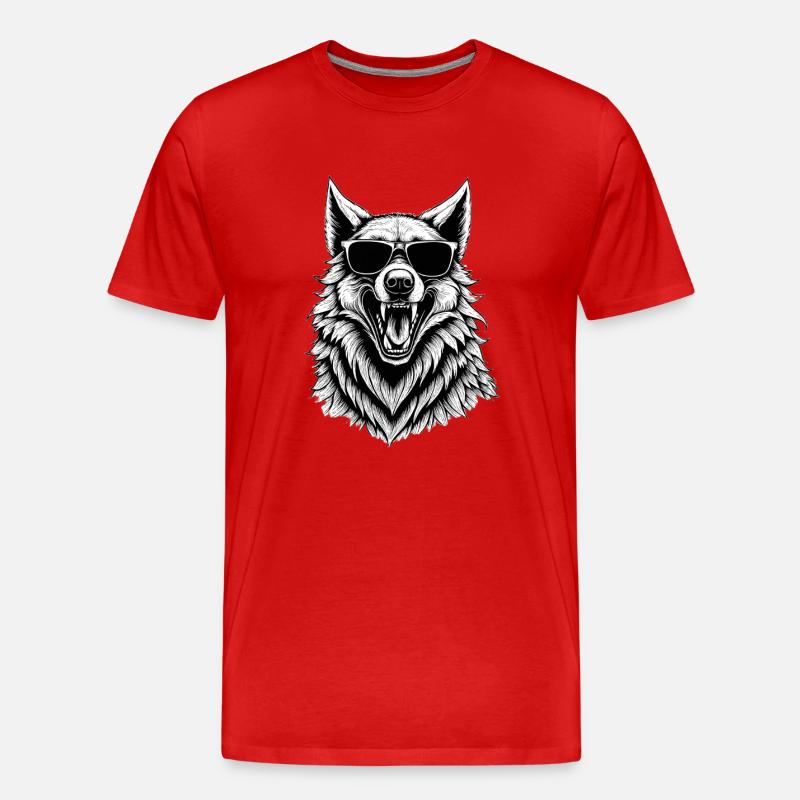 lachender Wolf mit Sonnenbrille - Männer Premium Bio T-Shirt - Rot