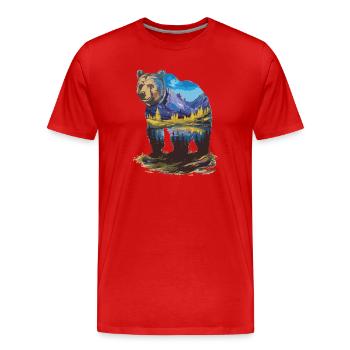 Wander Bär Berge See Retro Natur Design - Männer Premium Bio T-Shirt - Rot - Vorne - Damien (186cm)