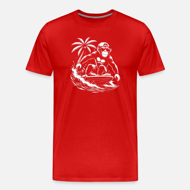 Surfing Monkey Beach Vibe - Männer Premium Bio T-Shirt - Rot
