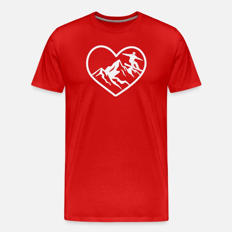 Herz, Berge und Snowboarder - Männer Premium Bio T-Shirt - Rot