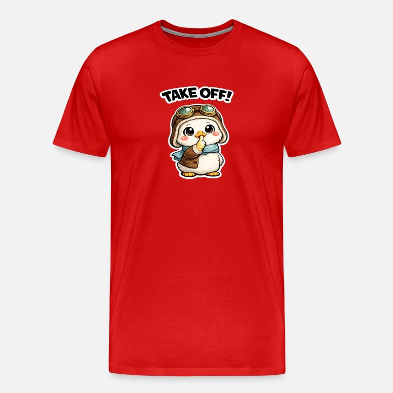 Take Off Pinguin Pilot - Männer Premium Bio T-Shirt - Rot