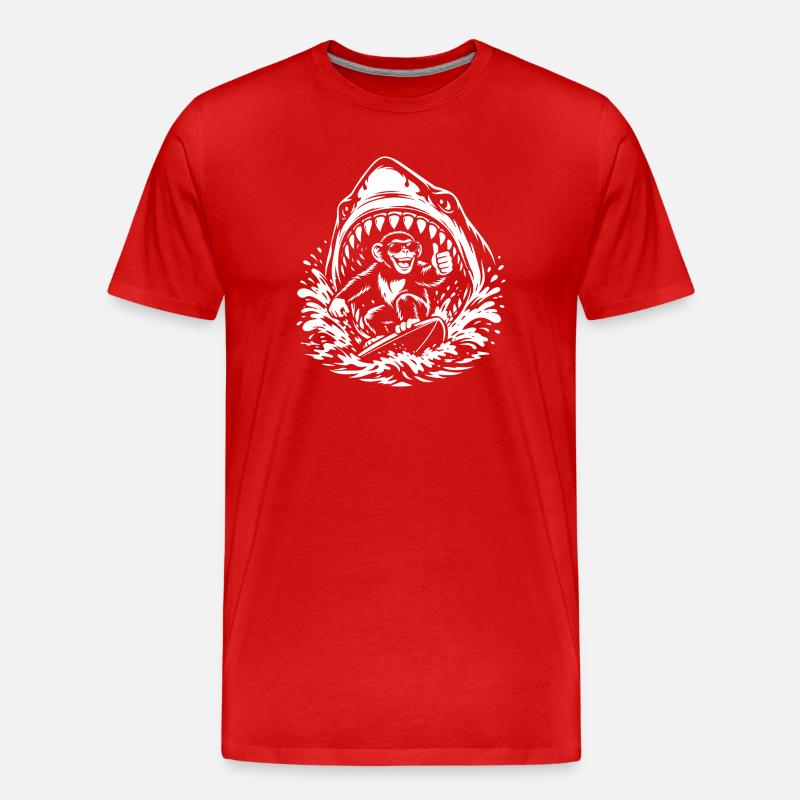 Singe Surfeur dans Shark Wave - T-shirt bio Premium Homme - rouge