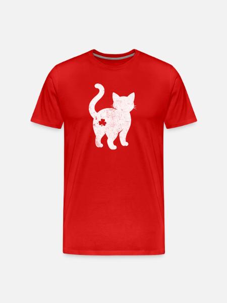 Katzen Silhouette mit Kleeblatt - Männer Premium Bio T-Shirt - Rot