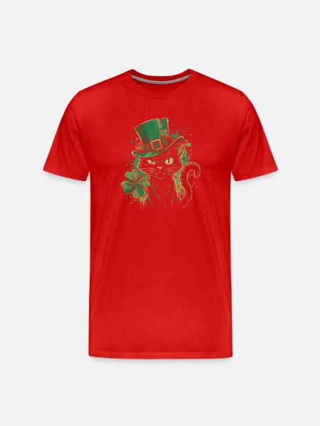 Ronronnement de chat vert avec trèfle - T-shirt bio Premium Homme - rouge