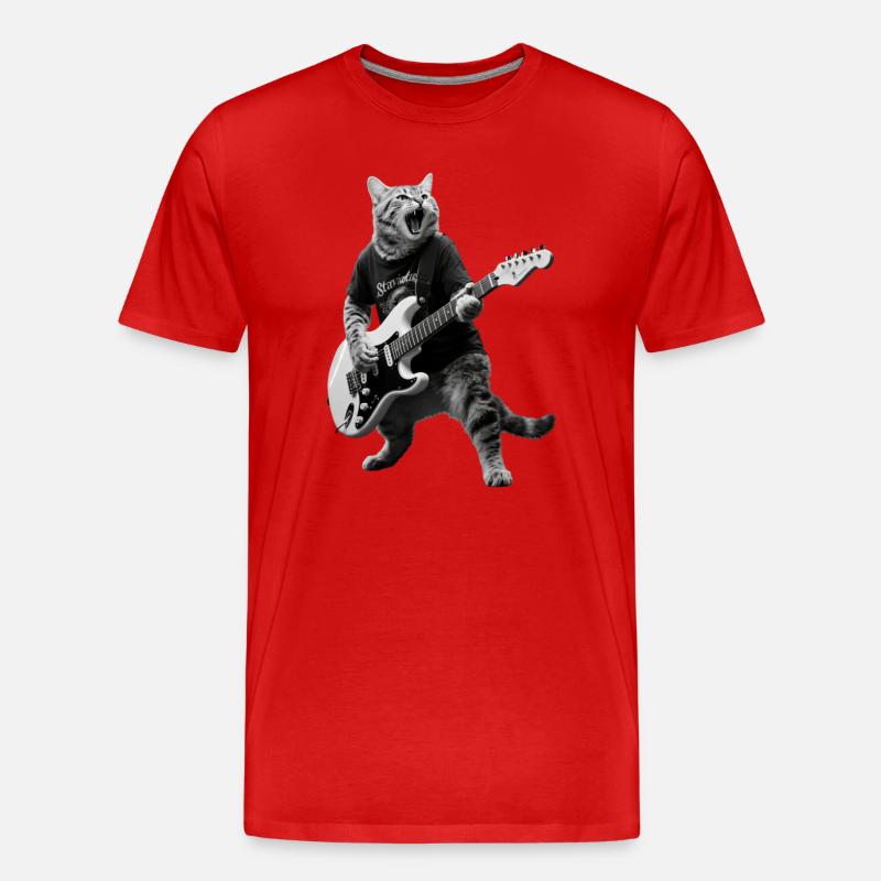 Rockkatze mit E-Gitarre - Männer Premium Bio T-Shirt - Rot
