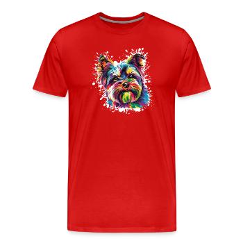 Farbenfrohes Hundeporträt Spritzer - Männer Premium Bio T-Shirt - Rot - Vorne - Damien (186cm)