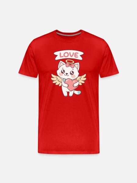 Katzenengelherz Kawaii - Männer Premium Bio T-Shirt - Rot