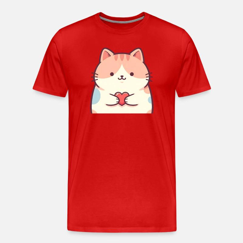 Kuschelkätzchen Herz Cartoon Katze - Männer Premium Bio T-Shirt - Rot