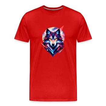 Bunter Wolf im modernen Geometrie Stil - Männer Premium Bio T-Shirt - Rot - Vorne - Damien (186cm)