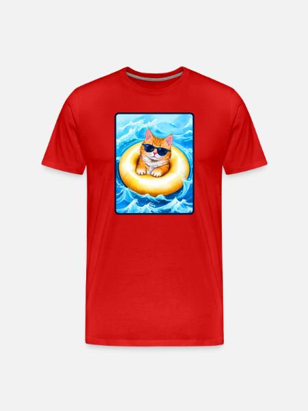 Cat in yellow swimming ring - Men's Premium Organic T-Shirt - red