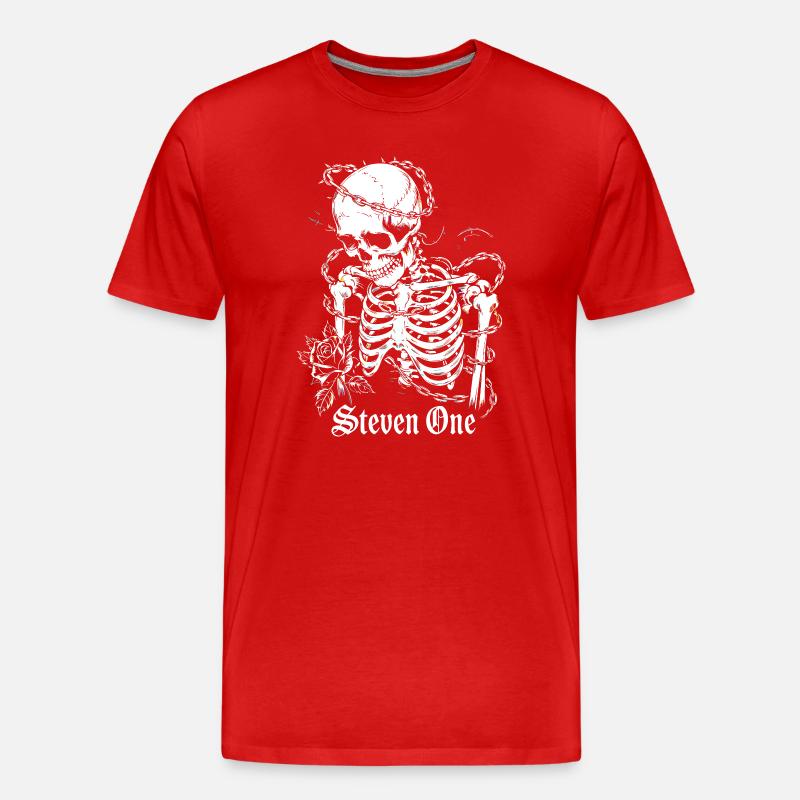 Squelette avec chaîne et fleur - T-shirt bio Premium Homme - rouge