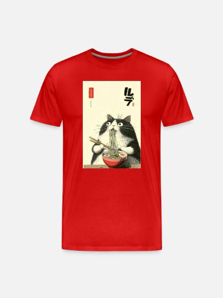 Noodle Cat Ukiyoe Style - Men's Premium Organic T-Shirt - red