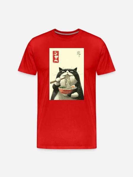 Ramen Cat dans le style Ukiyo-e - T-shirt bio Premium Homme - rouge