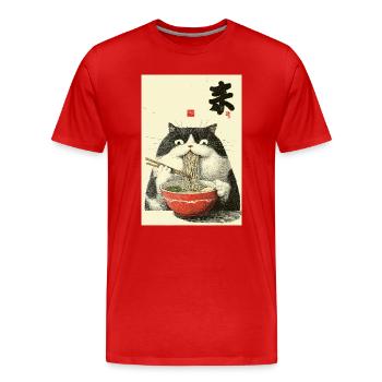 Neko Noodle Cat Ramen Art - Men's Premium Organic T-Shirt - red - Front - Damien (186cm)