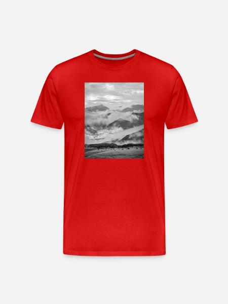 Mountains in Black and White Fog - Men's Premium Organic T-Shirt - red
