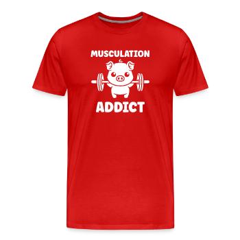 Muskelschwein und Hanteln - Männer Premium Bio T-Shirt - Rot - Vorne - Damien (186cm)