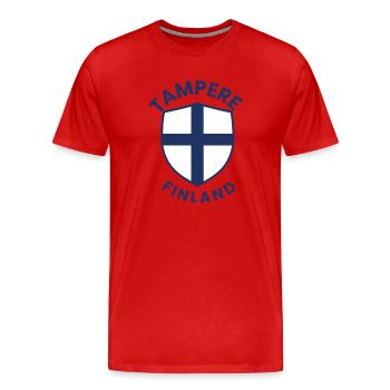 Tampere Finland Shield Design - Men's Premium Organic T-Shirt - red - Front - Damien (186cm)