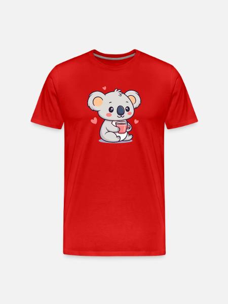 Koala Kaffeeherz Kawaii - Männer Premium Bio T-Shirt - Rot