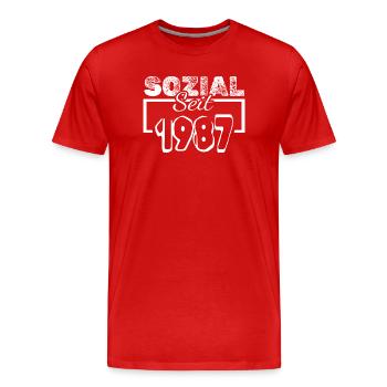 Sozial 1987 - Männer Premium Bio T-Shirt - Rot - Vorne - Damien (186cm)