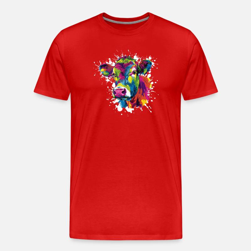 Kuh Popart Farbexplosion - Männer Premium Bio T-Shirt - Rot